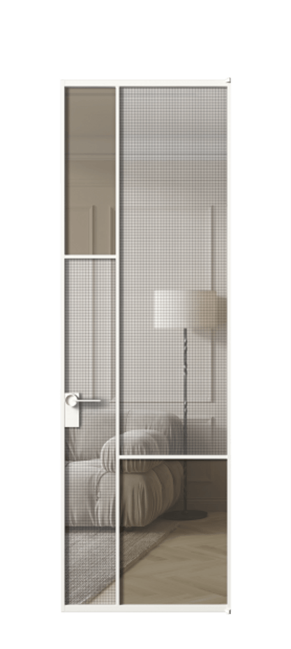 Межкомнатная дверь Mosaic АЛПЛ041.13 Алюминий Белый Mesh silver + Бронза прозрачное триплекс Цена 7610 #CURRENCY# | Volhovec