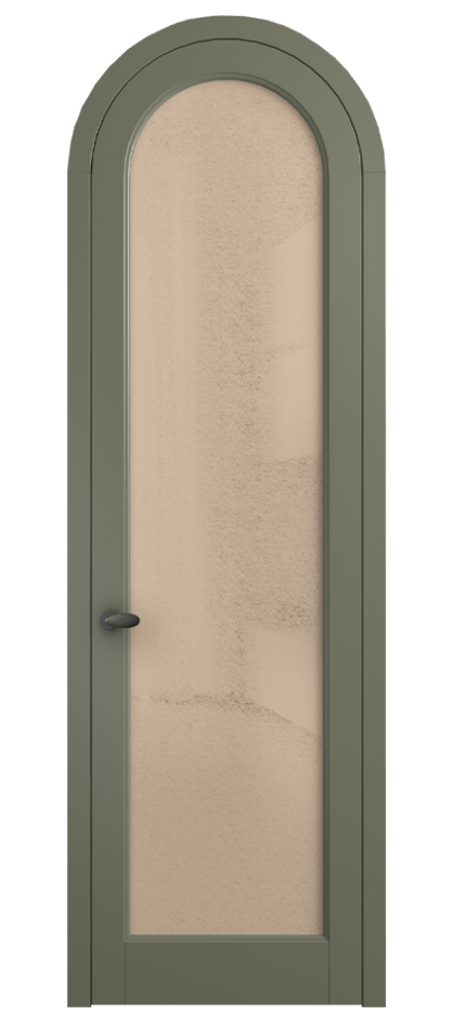 Межкомнатная дверь Палаццо 6814 Матовый оливковый тёмный Фактурное оранжевое стекло "Лёд", триплекс Цена 6800 AZE | Volhovec