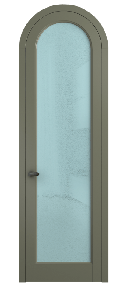 Межкомнатная дверь Палаццо 6814 Матовый оливковый тёмный Фактурное голубое стекло "Лёд", триплекс Цена 6800 AZE | Volhovec