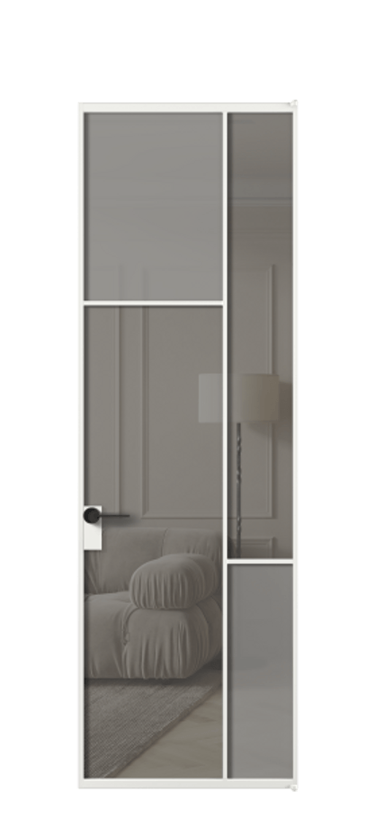 Межкомнатная дверь Mosaic АЛПЛ041.10 Алюминий белоснежный Сатинированное серое стекло, триплекс, 6 мм + Прозрачное серое стекло, триплекс, 6 мм Цена 6660 AZE | Volhovec