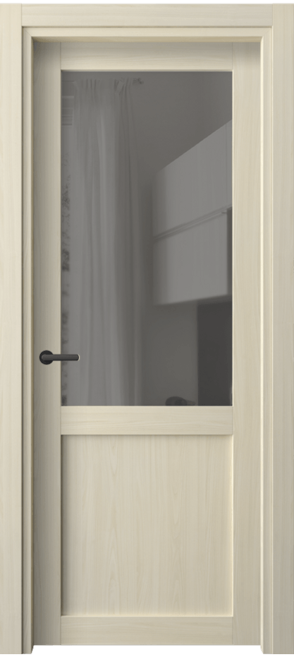 Межкомнатная дверь Нео 2122 Молочный ясень Прозрачное серое стекло, триплекс Цена 640 AZE | Volhovec