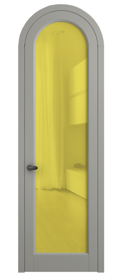 Межкомнатная дверь Палаццо 6814 Матовый нейтральный серый Рифлёное желтое стекло "Дюна", триплекс Цена 7000 AZE | Volhovec