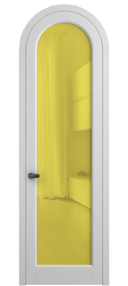Межкомнатная дверь Палаццо 6814 Матовый белоснежный Рифлёное желтое стекло "Дюна", триплекс Цена 6800 AZE | Volhovec