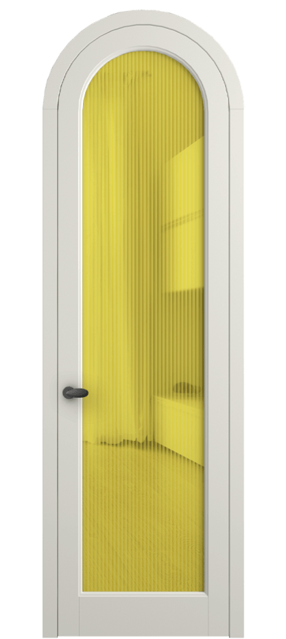 Межкомнатная дверь Палаццо 6814 Матовый жемчужный Рифлёное жёлтое стекло "Мору", триплекс Цена 6900 AZE | Volhovec