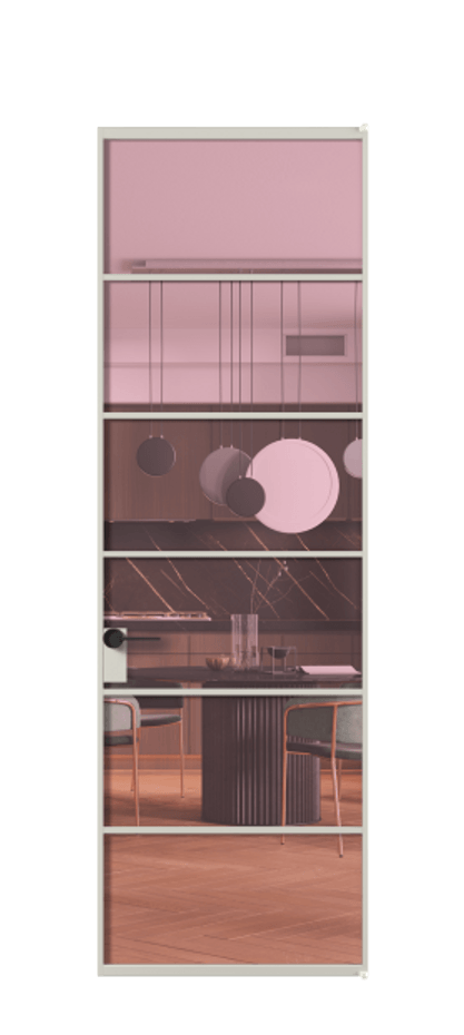 Алюминиевая дверь АЛПЛ040.04 Алюминий тёплый серый Прозрачное розовое стекло, триплекс Цена 6700  | Volhovec