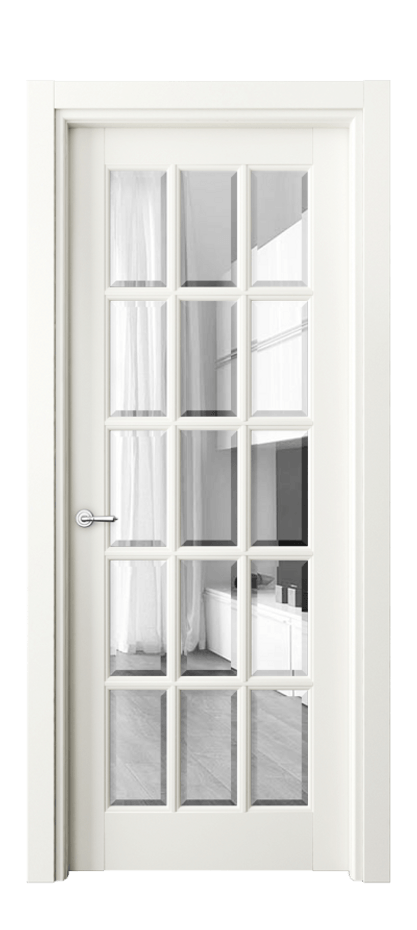 Межкомнатная дверь Тоскана Грильято 6311 Матовый жемчужный Прозрачное стекло с фацетом Цена 6090 AZE | Volhovec