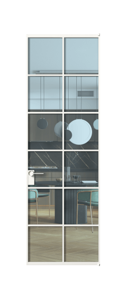 Алюминиевая дверь АЛПЛ040.05 Алюминий Белый Прозрачное голубое стекло, триплекс Цена 6490  | Volhovec