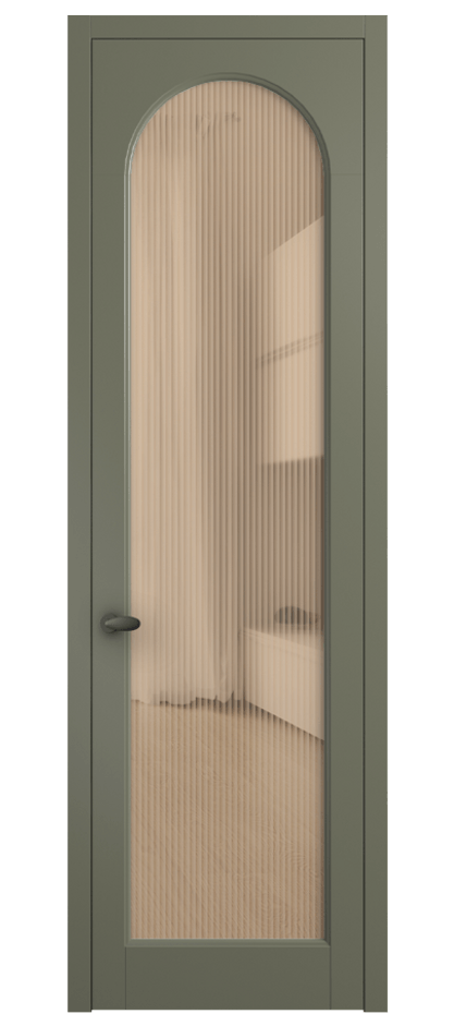 Межкомнатная дверь Палаццо 6804 Матовый оливковый тёмный Рифлёное оранжевое стекло "Moru", триплекс Цена 5500 AZE | Volhovec