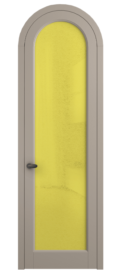 Межкомнатная дверь Палаццо 6814 Матовый бисквитный Фактурное жёлтое стекло "Лёд", триплекс Цена 6800 AZE | Volhovec