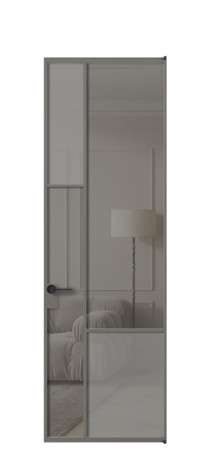 Межкомнатная дверь Mosaic АЛПЛ041.13 Алюминий классический серый Сатинированное серое стекло, триплекс, 6 мм + Прозрачное серое стекло, триплекс, 6 мм Цена 6660 AZE | Volhovec