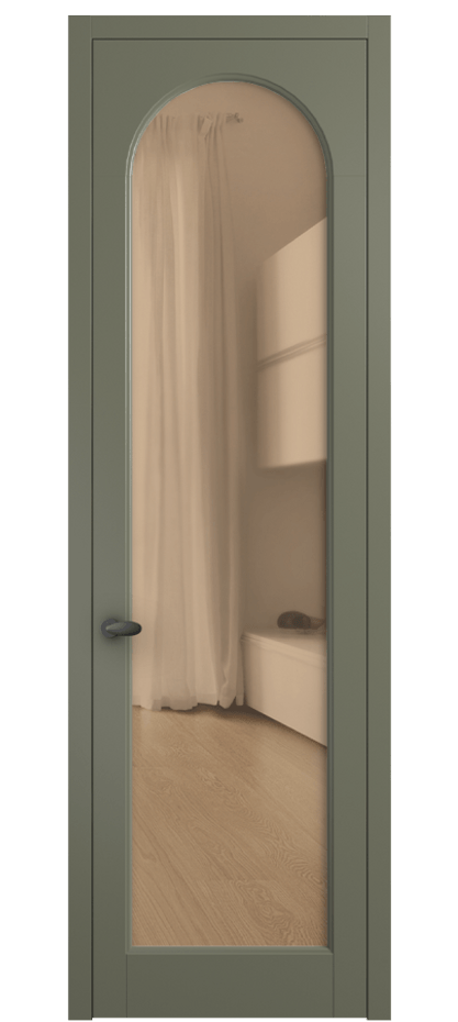 Межкомнатная дверь Палаццо 6804 Матовый оливковый тёмный Прозрачное оранжевое стекло, триплекс Цена 5100 AZE | Volhovec