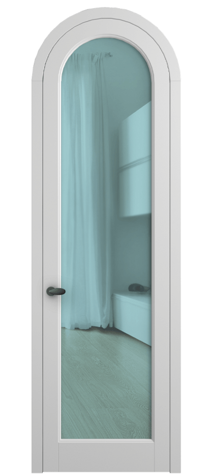 Межкомнатная дверь Палаццо 6814 Матовый белоснежный Прозрачное голубое стекло, триплекс Цена 6500 AZE | Volhovec