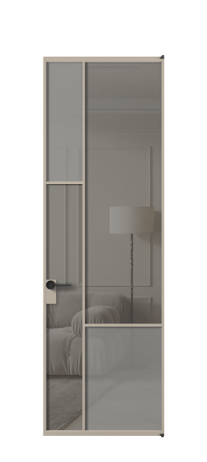 Межкомнатная дверь Мозаик АЛПЛ041.13 Алюминий бисквитный Сатинированное серое стекло, триплекс, 6 мм + Прозрачное серое стекло, триплекс Цена 8650 AZE | Volhovec