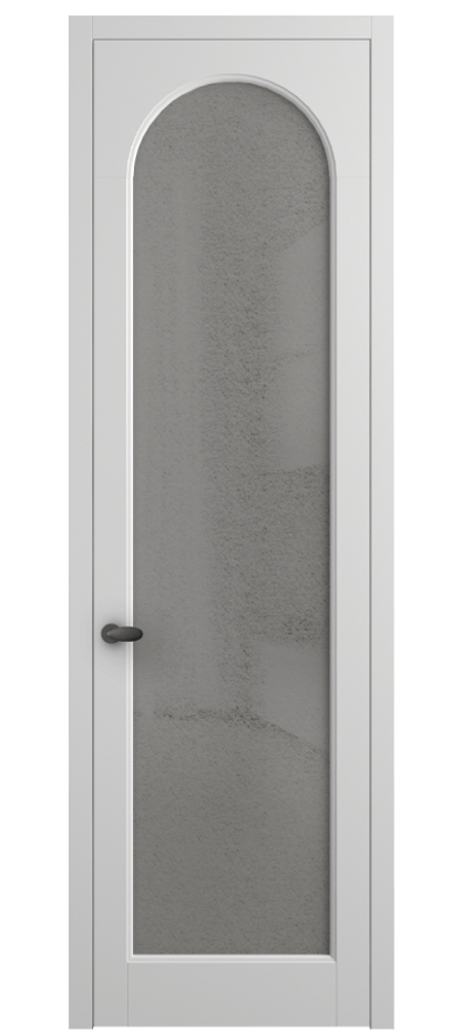 Межкомнатная дверь Палаццо 6804 Матовый белоснежный Фактурное серое стекло "Лёд", триплекс Цена 5400 AZE | Volhovec