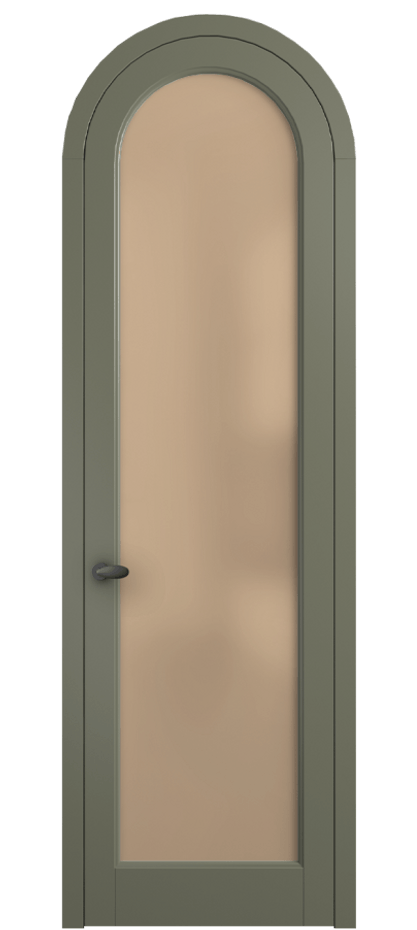 Межкомнатная дверь Палаццо 6814 Матовый оливковый тёмный Сатинированное оранжевое стекло, триплекс Цена 6700 AZE | Volhovec