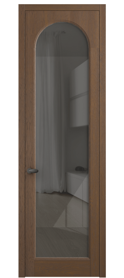 Межкомнатная дверь Палаццо 6804 Дуб каштановый матовый Рефлективное серое стекло "Стопсол", калёное Цена 8100 AZE | Volhovec