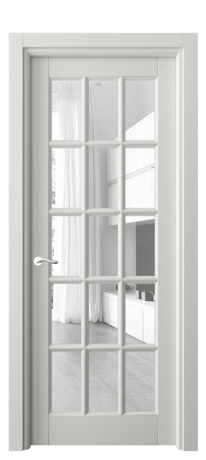Межкомнатная дверь Лигнум 0708 Дуб серая эмаль Прозрачное стекло Цена 8140 AZE | Volhovec