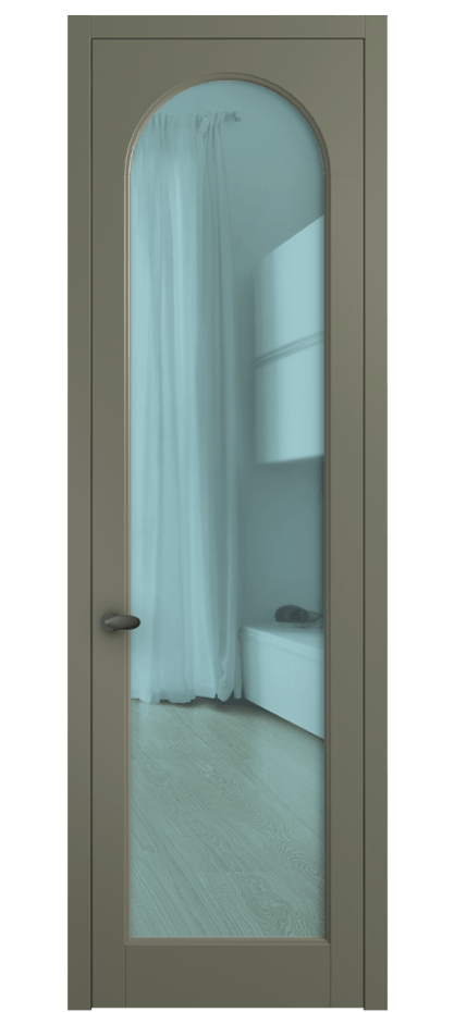 Межкомнатная дверь Палаццо 6804 Матовый оливковый тёмный Прозрачное голубое стекло, триплекс Цена 5100 AZE | Volhovec