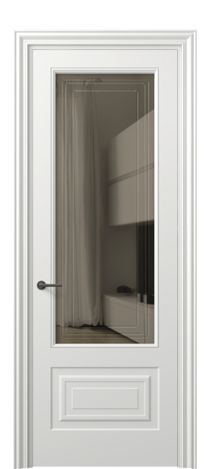 Межкомнатная дверь Mascot 8442 Матовый светло-серый Прозрачное бронзовое стекло с гравировкой "Грани", триплекс Цена 4300 AZE | Volhovec