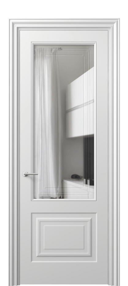 Межкомнатная дверь Mascot 8452 Матовый белоснежный Прозрачное стекло с гравировкой "Грани", триплекс Цена 4300 AZE | Volhovec
