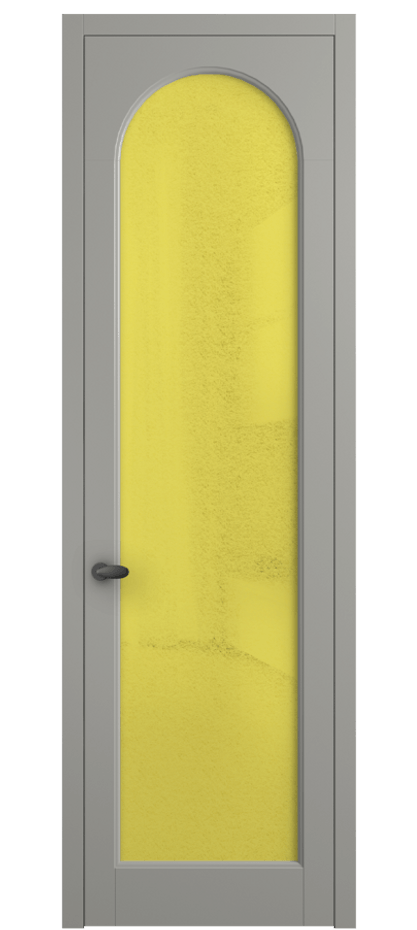 Межкомнатная дверь Палаццо 6804 Матовый нейтральный серый Фактурное жёлтое стекло "Лёд", триплекс Цена 5400 AZE | Volhovec