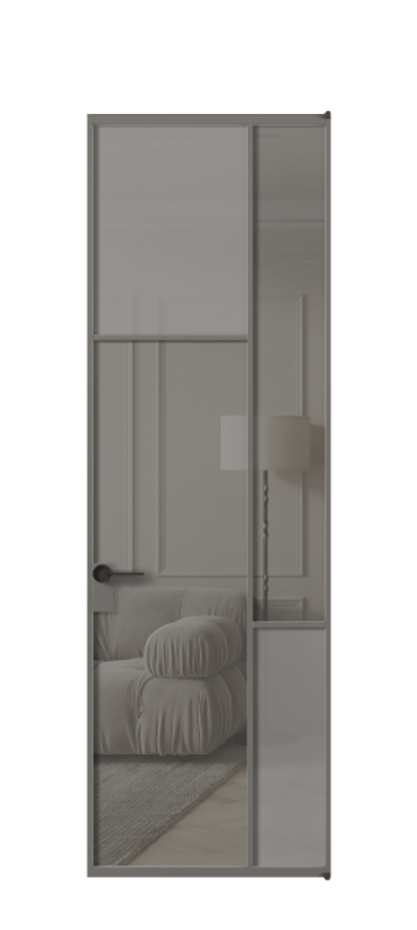 Межкомнатная дверь Мозаик АЛПЛ041.10 Алюминий классический серый Сатинированное серое стекло, триплекс, 6 мм + Прозрачное серое стекло, триплекс Цена 8650 AZE | Volhovec