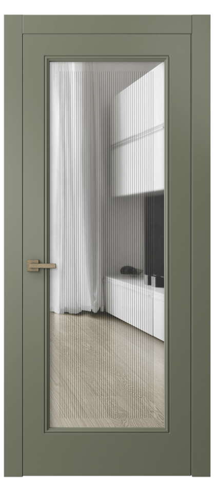 Межкомнатная дверь Linea 8300 Матовый оливковый тёмный Прозрачное стекло с гравировкой "Каннелюры", триплекс Цена 3490 AZE | Volhovec