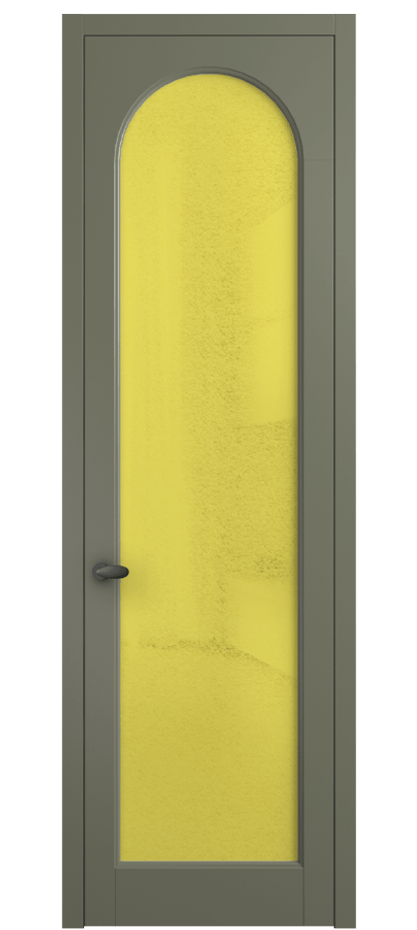 Межкомнатная дверь Палаццо 6804 Матовый оливковый тёмный Фактурное жёлтое стекло "Лёд", триплекс Цена 5400 AZE | Volhovec