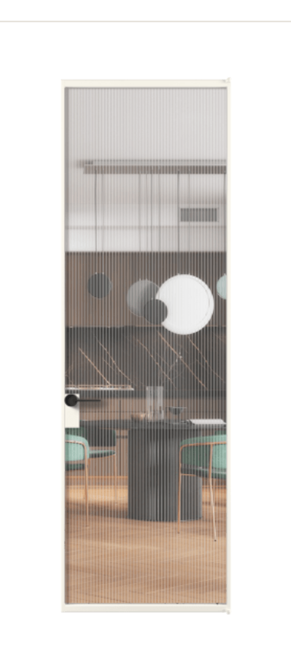 Алюминиевая дверь АЛПЛ040.01 Алюминий пудровый белый Рифлёное стекло "Moru", триплекс Цена 124670  | Volhovec