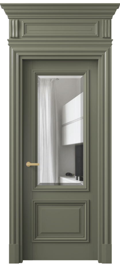 Межкомнатная дверь Антик 7302 Матовый оливковый тёмный Прозрачное стекло с фацетом Цена 172840 ₽ | Volhovec