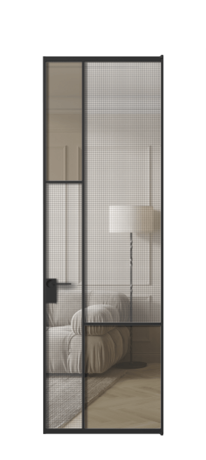 Межкомнатная дверь Mosaic АЛПЛ041.13 Алюминий Черный Mesh silver + Бронза прозрачное триплекс Цена 6990 AZE | Volhovec