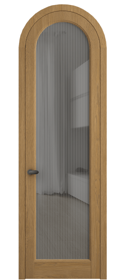 Межкомнатная дверь Палаццо 6814 Дуб солнечный матовый Рифлёное серое стекло "Мору", триплекс Цена 11200 AZE | Volhovec