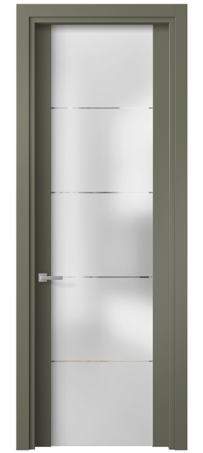 Межкомнатная дверь Планум 4114 Матовый оливковый тёмный Сатинированное стекло с гравировкой «КВАДРО», триплекс Цена 3140 AZE | Volhovec