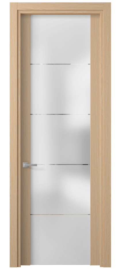 Межкомнатная дверь Planum 4114 Дуб молочный Сатинированное стекло с гравировкой «КВАДРО», триплекс Цена 3620 AZE | Volhovec