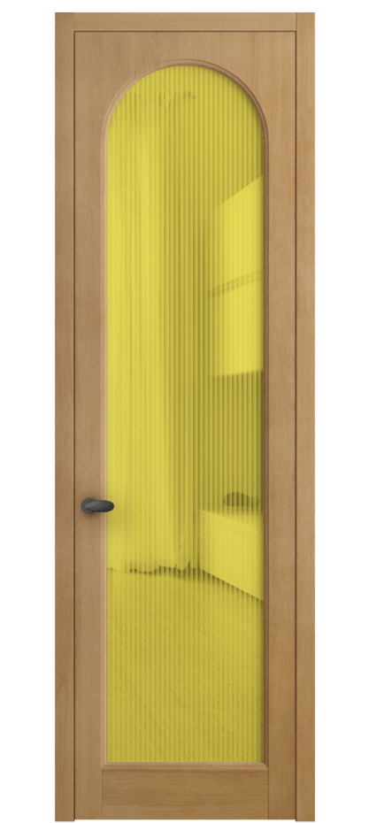 Межкомнатная дверь Палаццо 6804 Бук натуральный матовый Рифлёное жёлтое стекло "Мору", триплекс Цена 6700 AZE | Volhovec