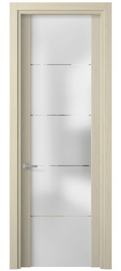 Межкомнатная дверь Planum 4114 Молочный ясень Сатинированное стекло с гравировкой «КВАДРО», триплекс Цена 1700 AZE | Volhovec