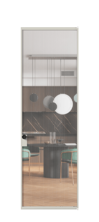 Алюминиевая дверь АЛПЛ040.01 Алюминий тёплый серый Рифлёное стекло "Moru", триплекс Цена 6550  | Volhovec