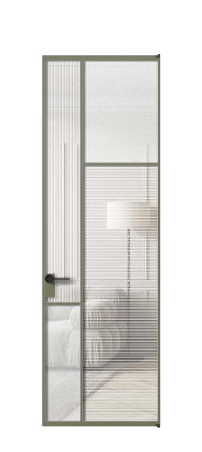 Межкомнатная дверь Mosaic АЛПЛ041.11 Алюминий оливковый тёмный Рифлёное стекло "Дюна", триплекс, 6 мм + Фактурное стекло "Лёд", триплекс Цена 9060 AZE | Volhovec