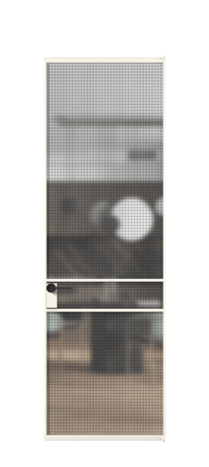 Алюминиевая дверь АЛПЛ040.02 Алюминий пудровый белый Декоративное стекло с сеткой "Mesh silver", триплекс Цена 6800  | Volhovec