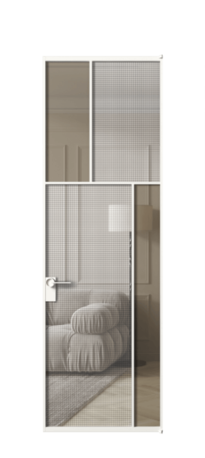 Межкомнатная дверь Mosaic АЛПЛ041.23 Алюминий Белый Mesh silver + Бронза прозрачное триплекс Цена 7610 #CURRENCY# | Volhovec