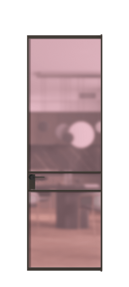 Алюминиевая дверь АЛПЛ040.02 Алюминий антрацит Сатинированное розовое стекло, триплекс Цена 123970  | Volhovec