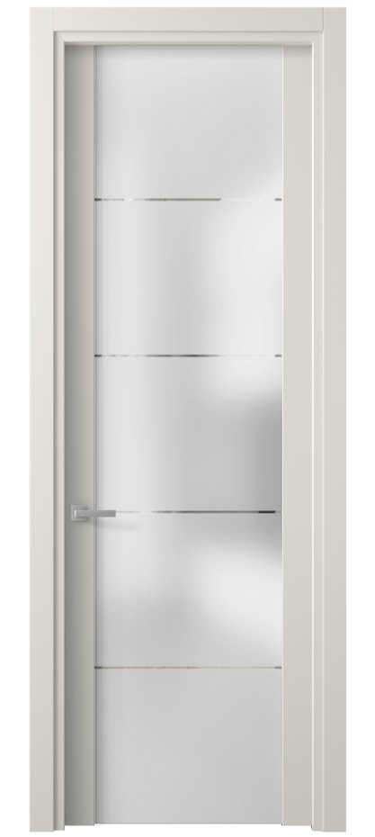 Межкомнатная дверь Планум 4114 Матовый жемчужный Сатинированное стекло с гравировкой «КВАДРО», триплекс Цена 3140 AZE | Volhovec