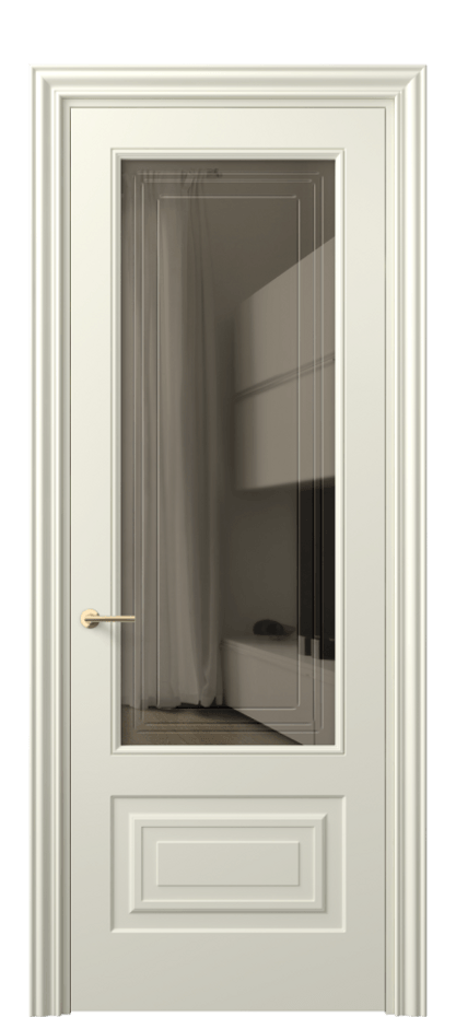 Межкомнатная дверь Маскот 8442 Матовый молочно-белый Прозрачное бронзовое стекло с гравировкой "Грани", триплекс Цена 3480 AZE | Volhovec