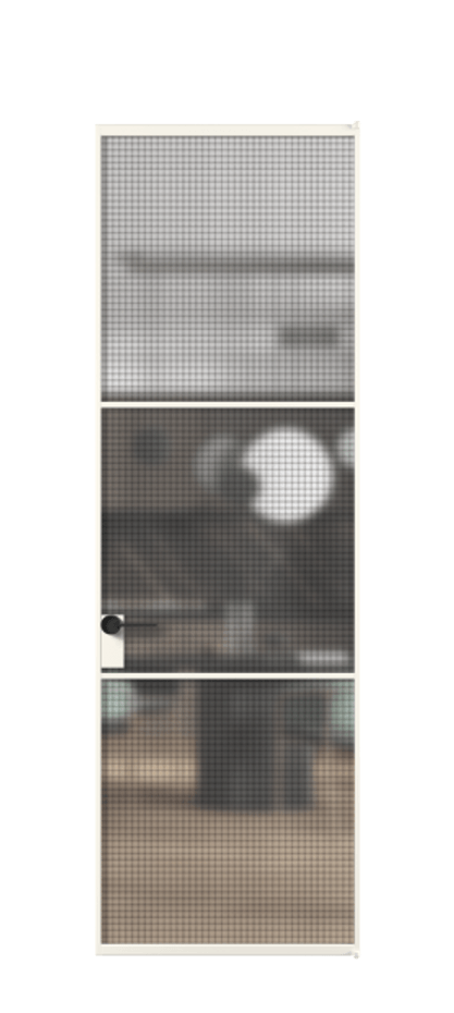 Алюминиевая дверь АЛПЛ040.03 Алюминий пудровый белый Декоративное стекло с сеткой "Mesh silver", триплекс Цена 6800  | Volhovec