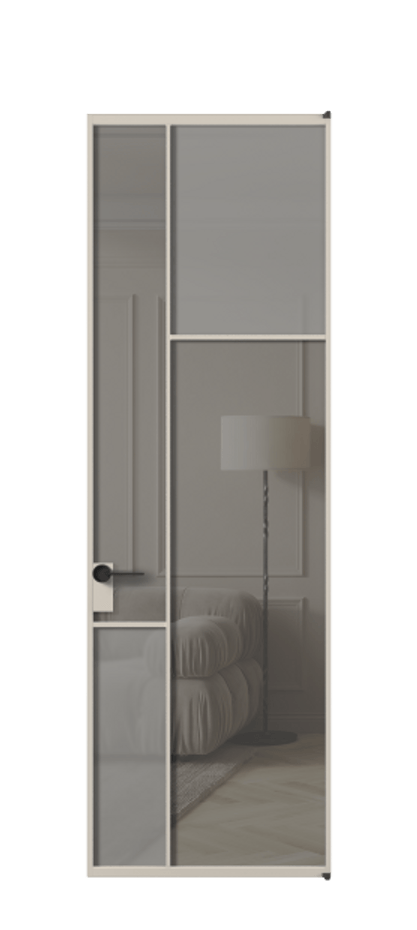 Межкомнатная дверь Мозаик АЛПЛ041.11 Алюминий светло-бежевый Сатинированное серое стекло, триплекс, 6 мм + Прозрачное серое стекло, триплекс Цена 8650 AZE | Volhovec