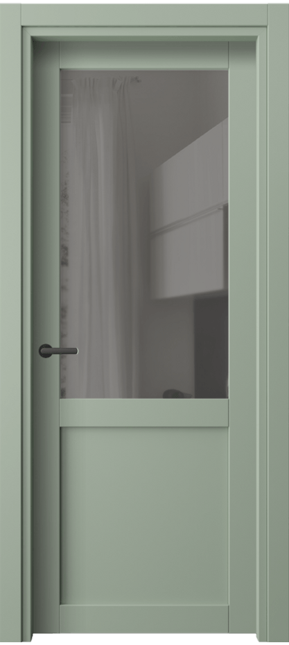 Межкомнатная дверь Нео 2122 ПЭТ светло-оливковый Прозрачное серое стекло, триплекс Цена 600 AZE | Volhovec