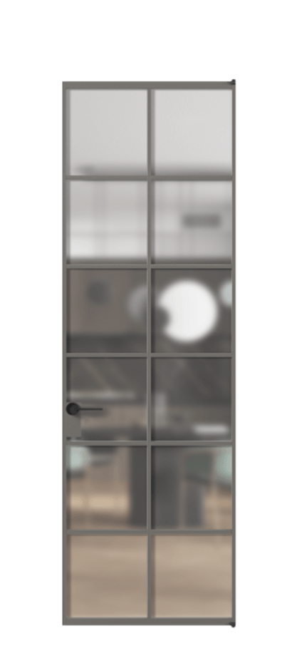 Алюминиевая дверь АЛПЛ040.05 Алюминий классический серый Сатинированное стекло "Matelux Crystal Vision", калёное, матовое, каленое 6 мм Цена 8210  | Volhovec