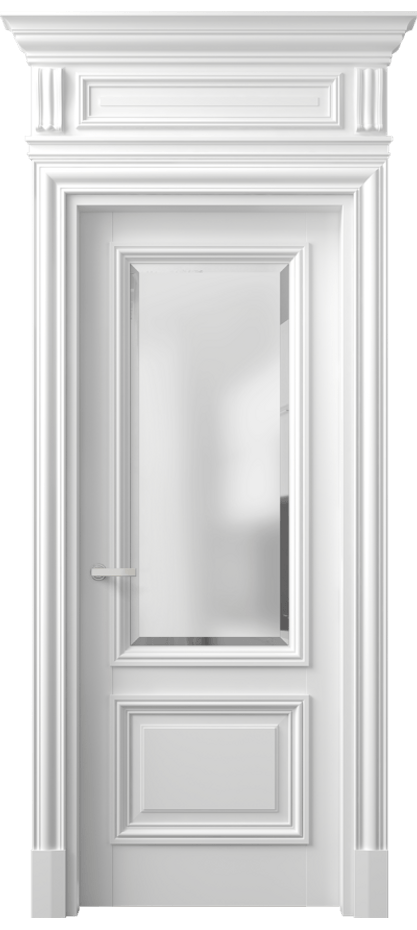 Межкомнатная дверь Антик 7302 Матовый белоснежный Сатинированное стекло с фацетом Цена 8460 AZE | Volhovec