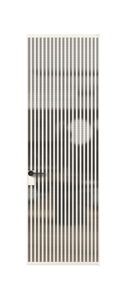 Алюминиевая дверь АЛПЛ040.06 Алюминий пудровый белый Декоративное стекло с сеткой "Mesh silver", триплекс Цена 10420  | Volhovec