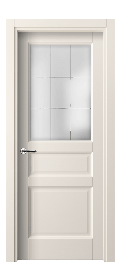 Межкомнатная дверь Галант 1432 ПЭТ кремово-белый Сатинированное стекло с гравировкой "Лофт" Цена 1810 AZE | Volhovec